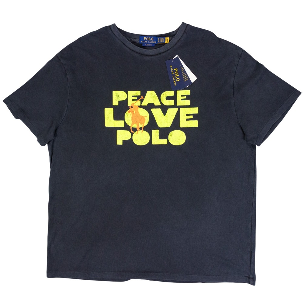 Polo Ralph Lauren T-Shirt Peace Love Polo Mens XL Black Cotton Graphic Big Pony